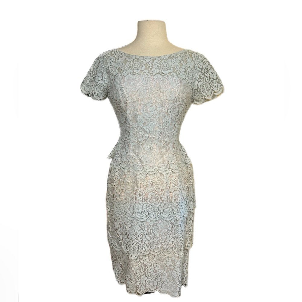 Stunning True Vintage Lilli Diamond Blue Lace Pink Underlay Dress Sz 2 Modest
